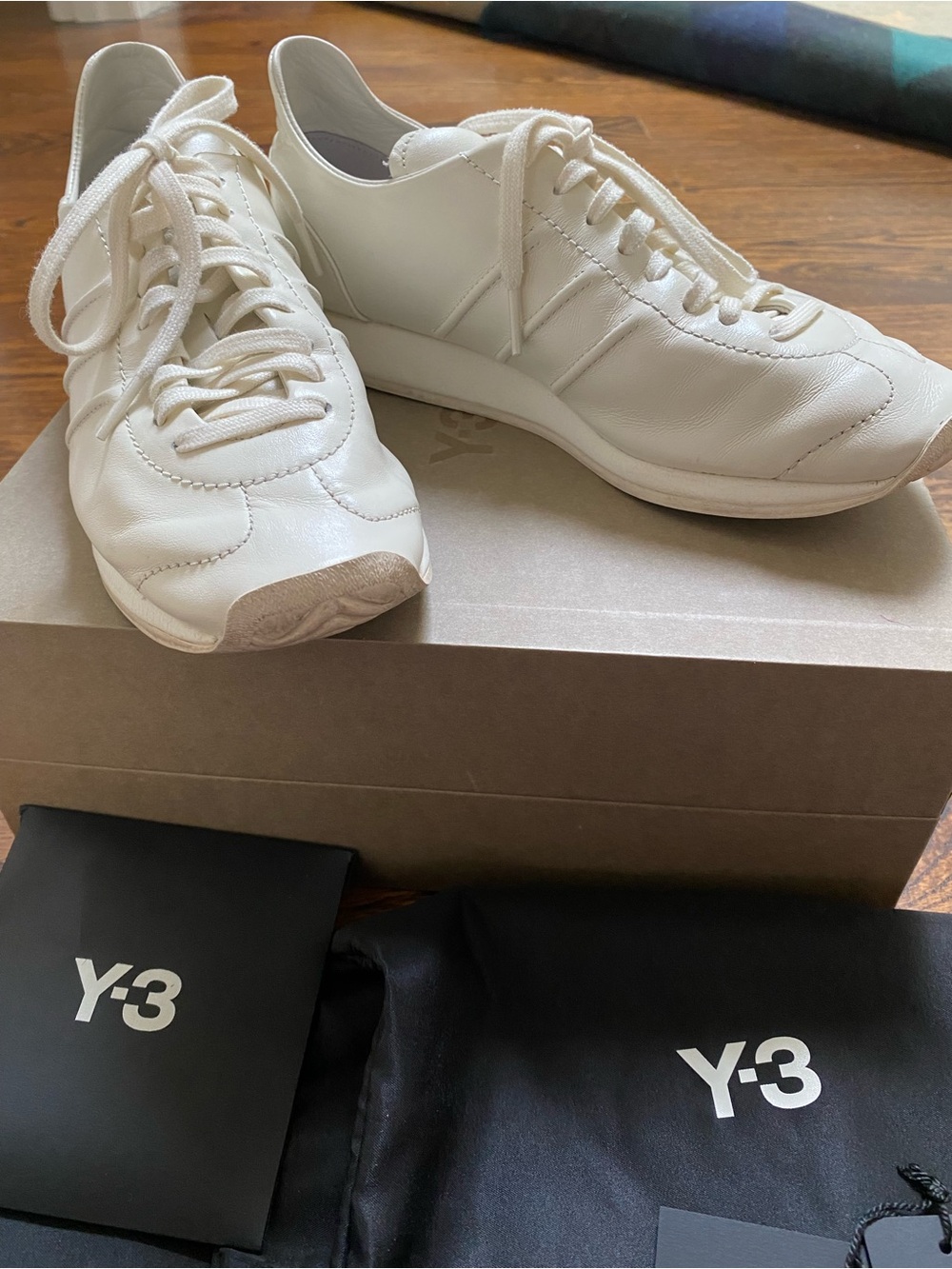 Y-3 "Country" Off-White Leather Low-Top Sneakers - Picture 3 of 11